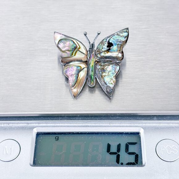 Vintage Mexico AM Taxco Sterling Silver 925 Abalone Butterfly Brooch Pin - Picture 6 of 7